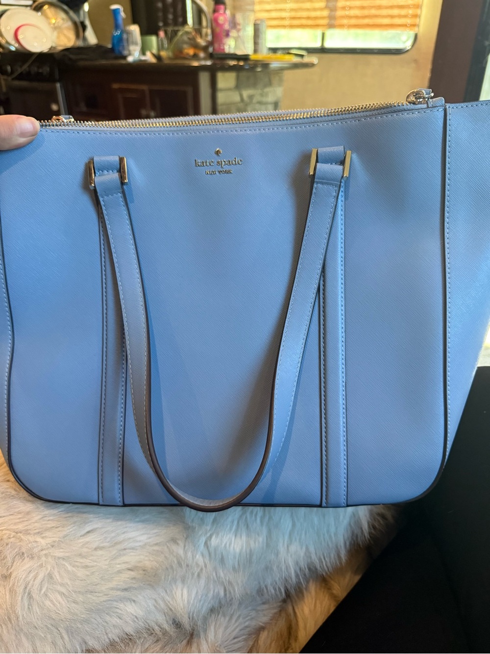 kate spade Light Blue Saffiano Leather Tote with Gold Hardware